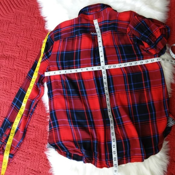 Como Vintage | Red Plaid Contrast Print Top - Picture 7 of 9